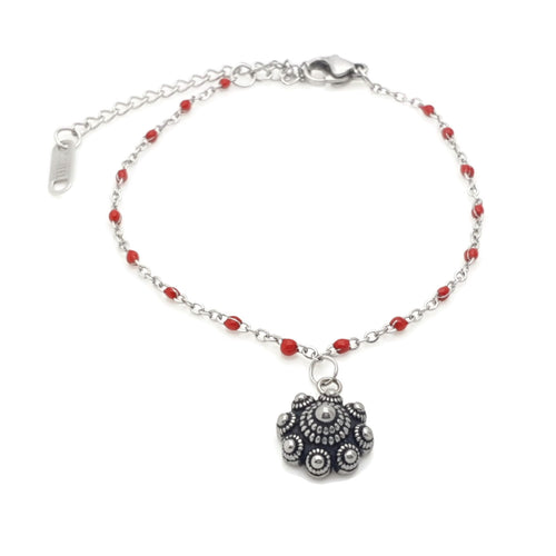 MYKK Jewelry | RVS Zeeuwse knop armband - Rode accenten