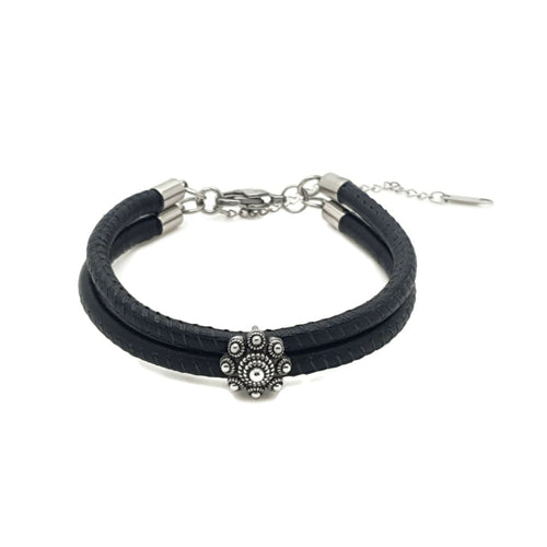 Zeeuwse knop armband - Stitched leer zwart | MYKK Jewelry
