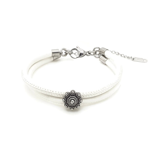 Zeeuwse knop armband - Stitched leer wit | MYKK Jewelry