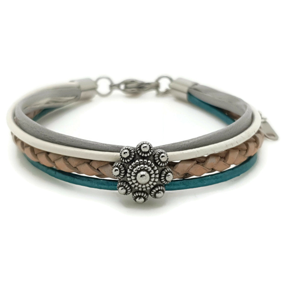 Zeeuwse knop armband - Turquoise bruin grijs leer | MYKK Jewelry