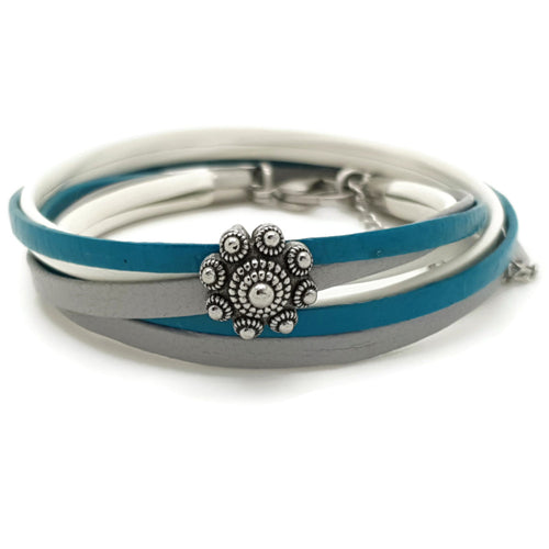 Zeeuwse knop armband dubbel - Turquoise grijs leer | MYKK Jewelry