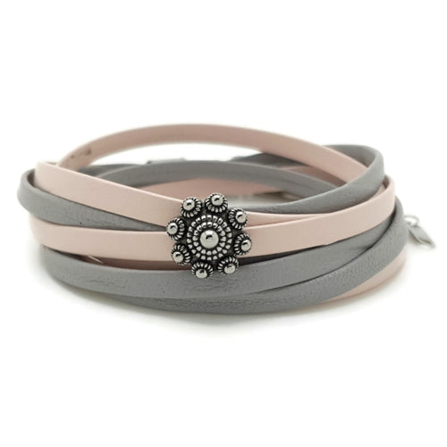 Zeeuwse knop armband dubbel - Grijs roze leer | MYKK Jewelry