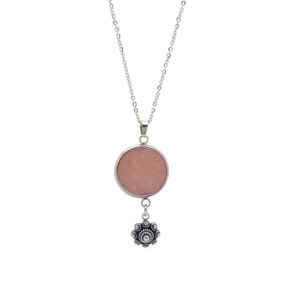 RVS Zeeuwse knop ketting - Resin hanger vintage roze MYKK Jewelry