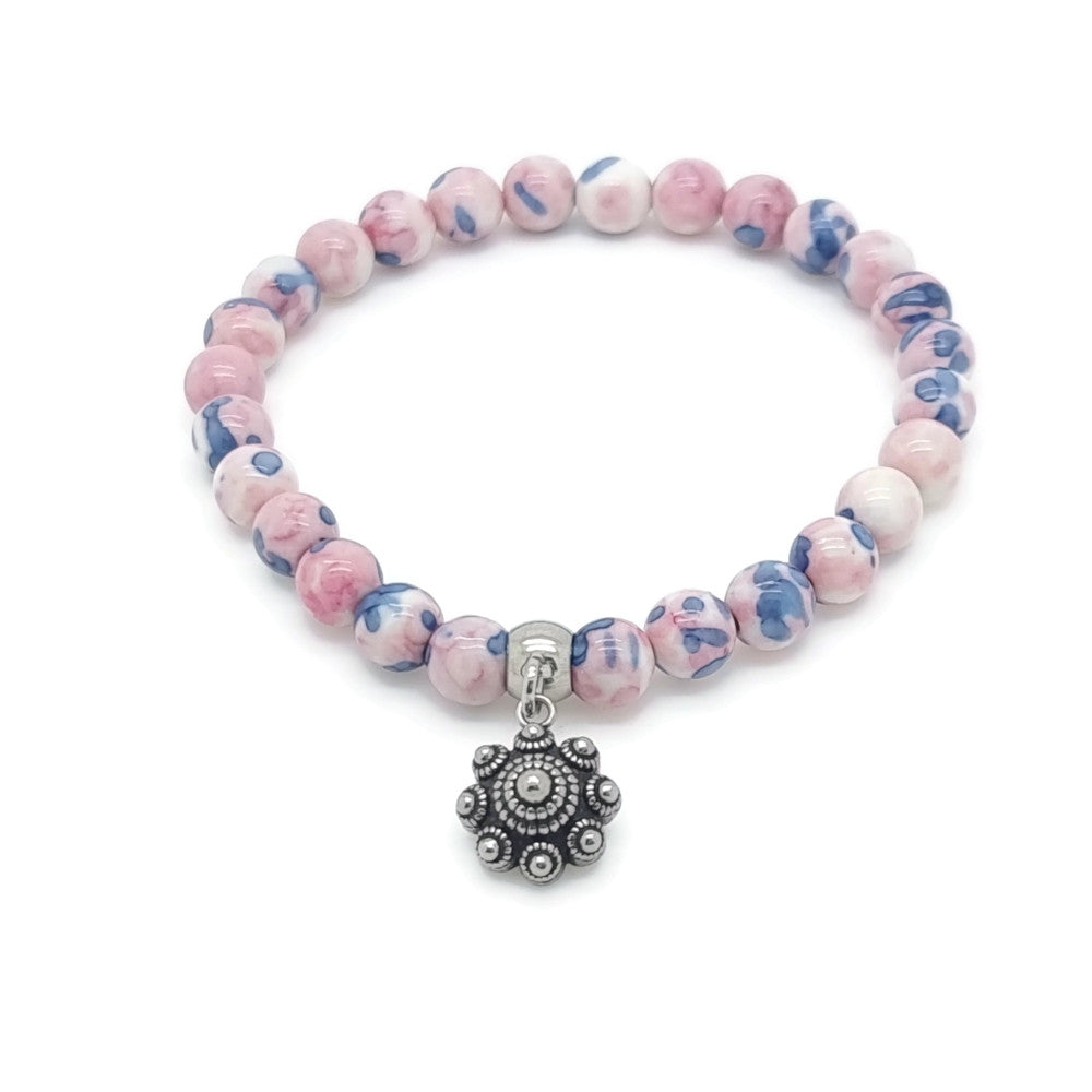 RVS Zeeuwse knop armband - Natuursteen lichtroze en blauw MYKK Jewelry