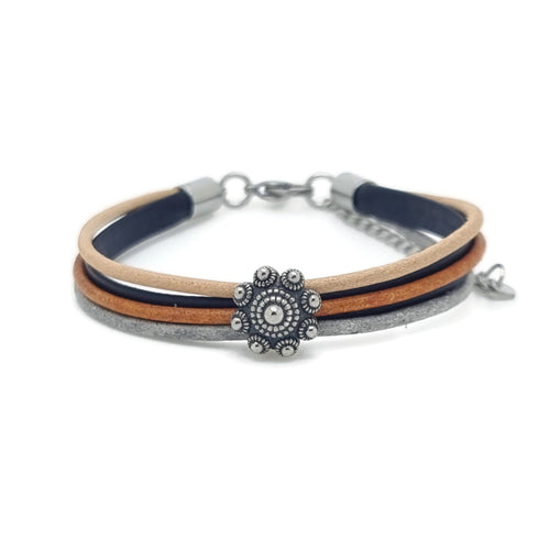 RVS Zeeuwse knop armband - Blauw, oranje, bruin en grijs MYKK Jewelry