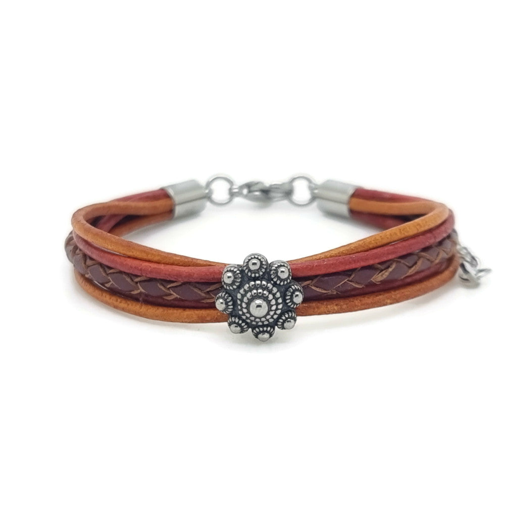RVS Zeeuwse knop armband - Vintage rood en oranje MYKK Jewelry