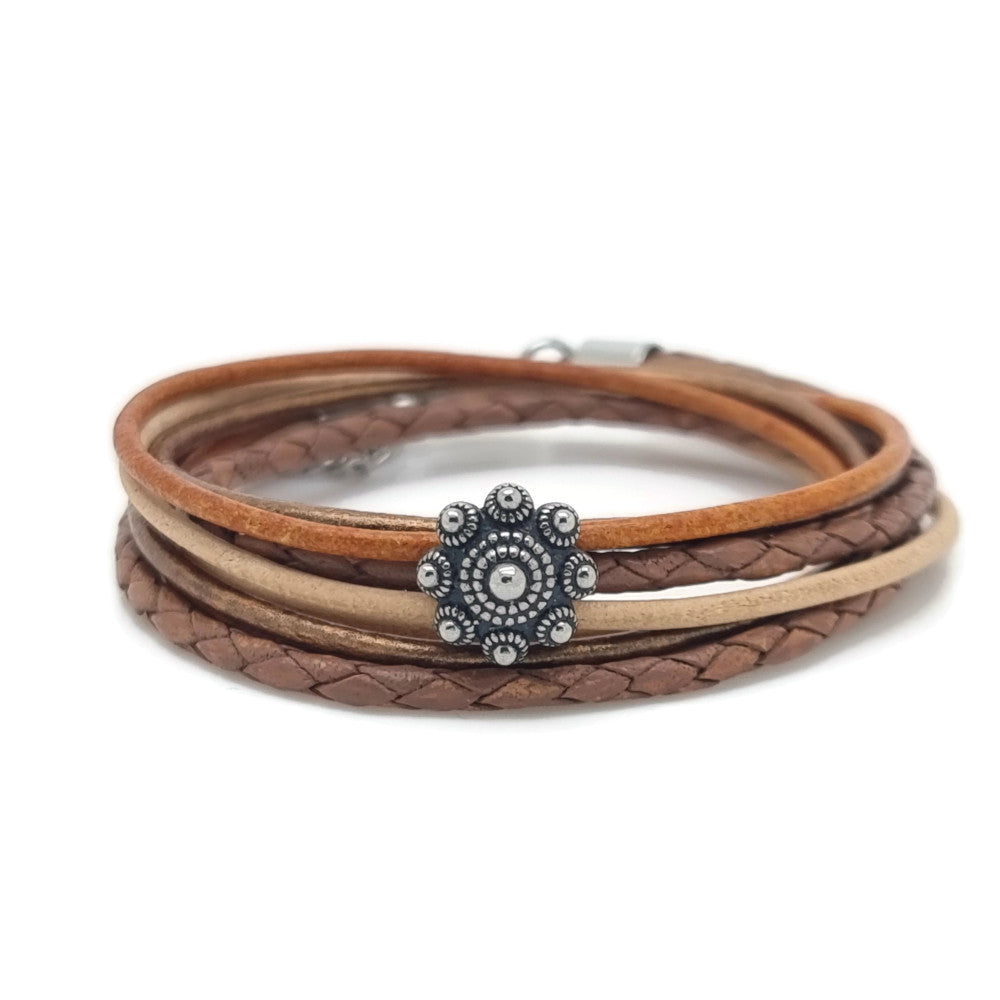 RVS Zeeuwse knop armband dubbel - Vintage bruin en koper MYKK Jewelry