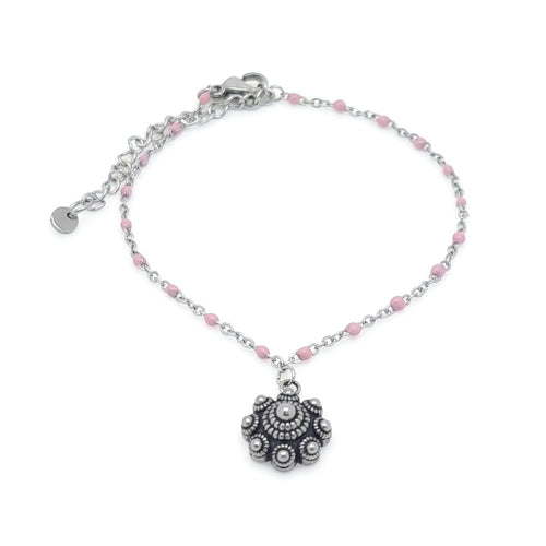 RVS Zeeuwse knop armband - Roze accenten MYKK Jewelry